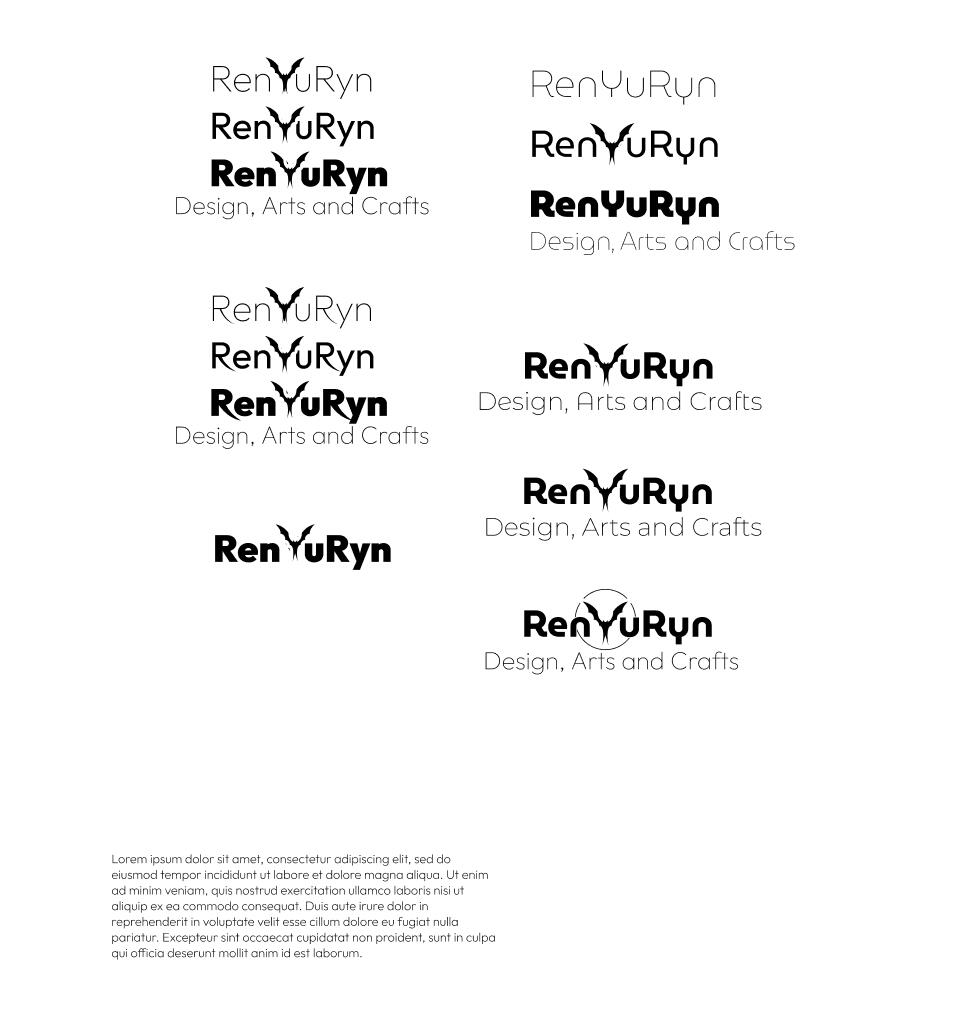 white background with brand name variations including a bat icon